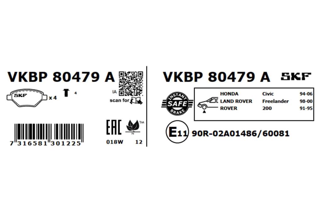Jogo de 4 pastilhas de travão SKF ref. VKBP 80479 A